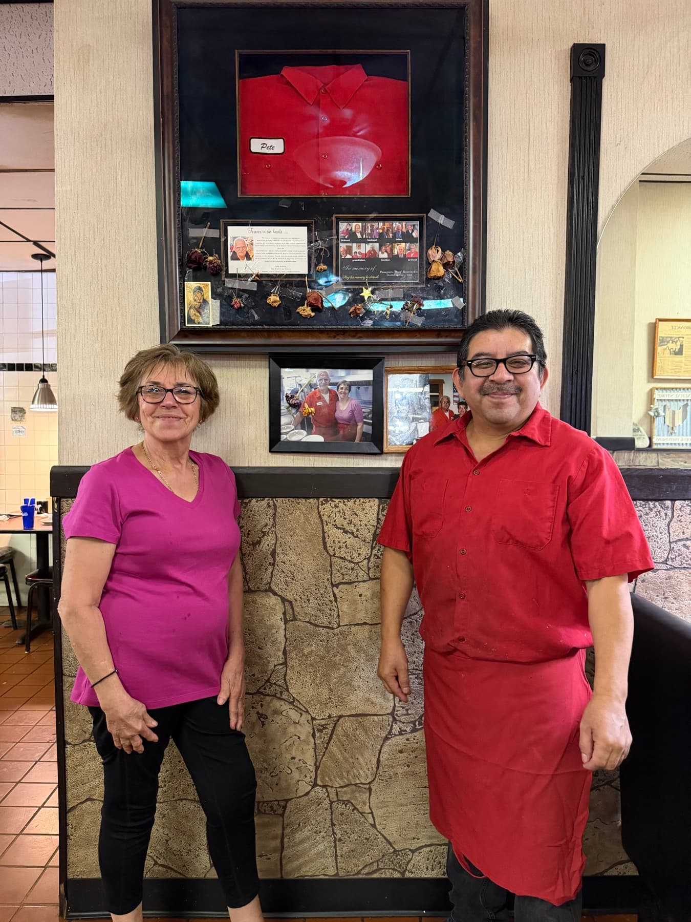 Aristea Kontinakis and one of the cooks at Farmington Steak House